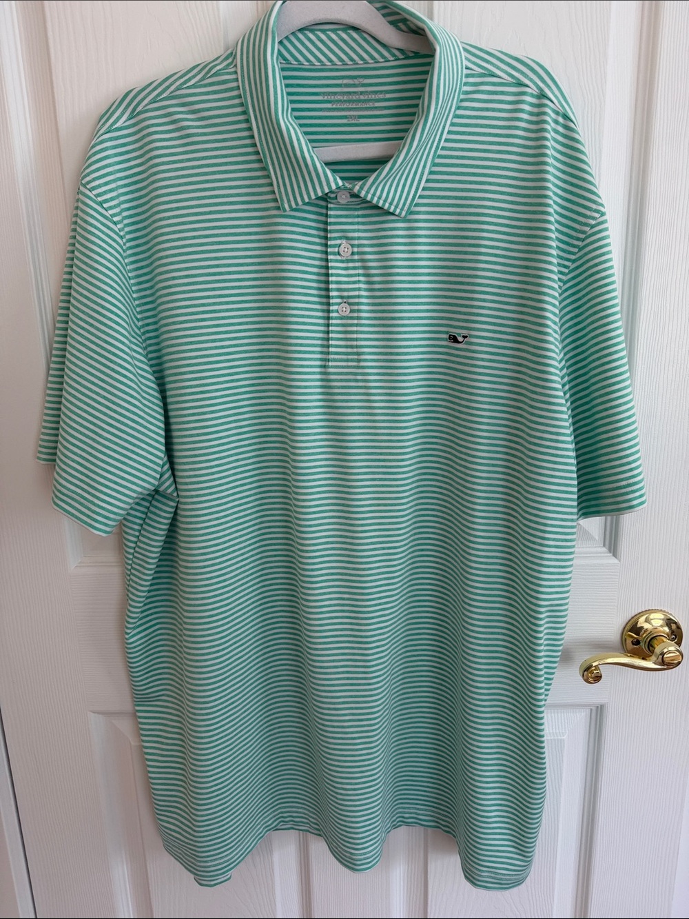 Vineyard Vines Mint Green and White Striped Performance Polo